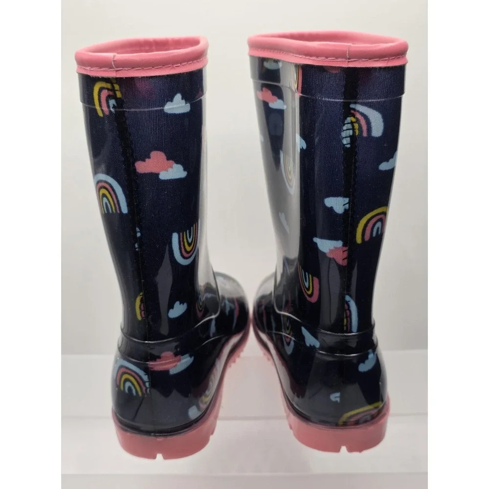 Carter's Toddler Girls Rainbow Cotton Lined 100% Rubber Rain Boots Blue Size 12M
